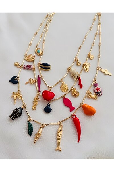 VNS Accessories Renkli Figürlü 3'lü Charm Kolye Seti (Ayrı Kullanıma Uygundur)