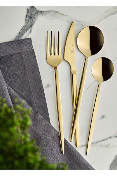 The Mia Isla Çatal Kaşık Bıçak Takımı Gold 24 Parça