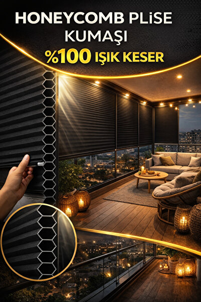 YİTEKS % 100 KARARTMA ANTRASİT HONEYCOMB CAM BALKON PLİSE PERDE ( İsteğe bağl...
