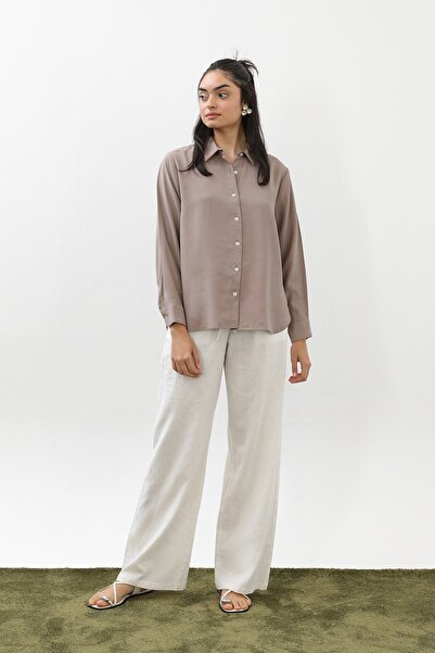 Loreen Women's Buttoned Short Shirt -20647Gml - Mink