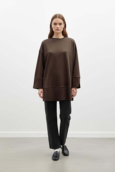 Loreen تونيك نسائي محبوك برقبة دائرية وأكتاف منخفضة -20735TUN - بني