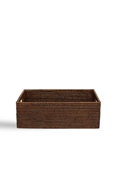 Baolgi Hasır Kulplu Dikdörtgen Sepet Kahverengi 45x31x15 cm