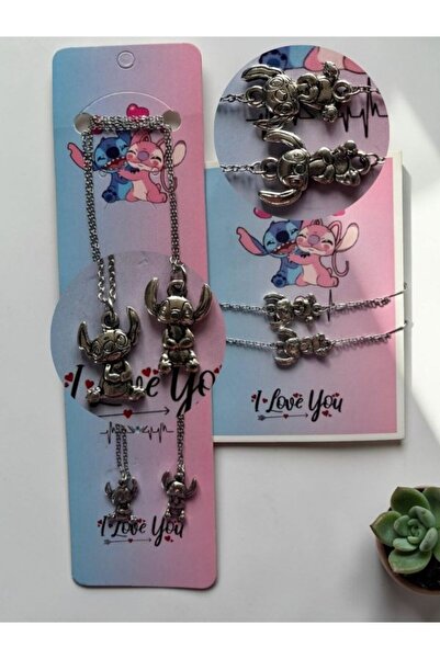 VerdeHome Stitch & Angel Figürlü Kolye ve 2’li Bileklik Seti – Şık, Sevimli -...