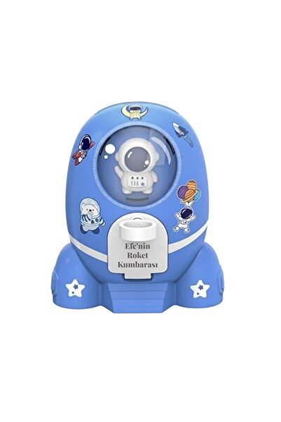 HEDİYE FİKRİ Kişiye Özel Işıklı Roket Şeklinde Kumbara Çıkartmalı Beyaz Renk