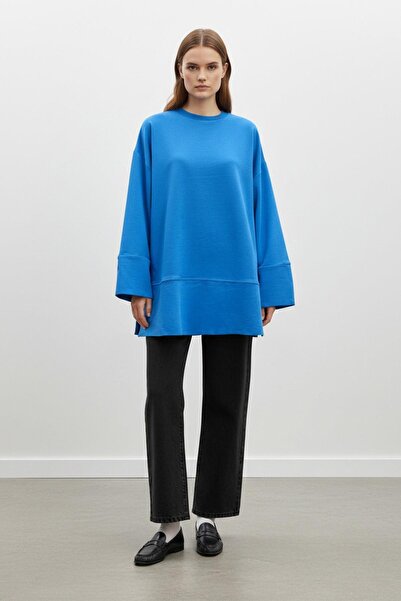 Loreen Women's Crew Neck Off-Shoulder Knitted Tunic -20735Tun - Blue