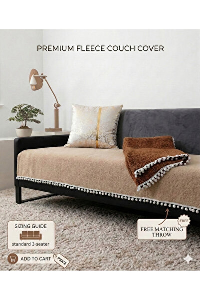 GHZAL Home Collection ponponlu Teddy Kıvırck Peluş Üç Kişilik Koltuk örtüsü O...