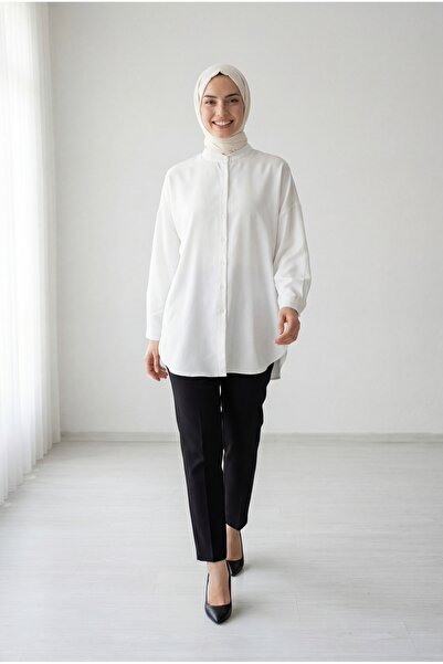 MİHRA STORE Πουκάμισο Halide Hakim Yaka Basic-EU3201 Εκρού