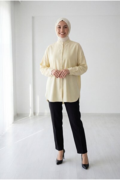 MİHRA STORE Πουκάμισο Halide Hakim Yaka Basic-EU3201 Κίτρινο