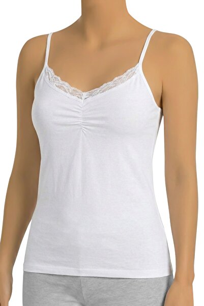 Öts Kadın Atlet İp Askılı Önü Büzgülü (%96 Pamuk - %4 Elastan)