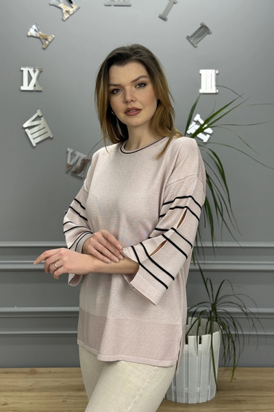 Bİ.GİYSEN Rochie și fustă roz guler rotund pentru femei cu fantă material ela...