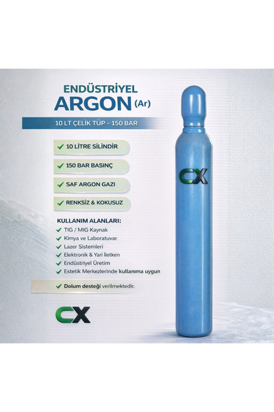 CX Argon Gazı 10 Lt-Kaynak Gazı-Çelik Tüp- Saf Argon-Estetik İşleme Uygun