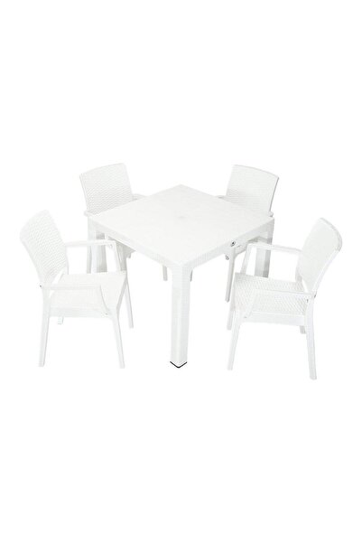 Mandella Elit Rattan 90x90 Elit Koltuk Masa Takımı BEYAZ