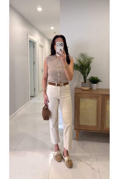 BİRCANÇİL ZR Wita Bej Kesik Paça Boy Fit Jean
