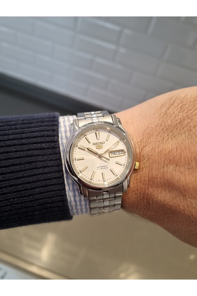 Seiko 5- Automatic White Dial Calendar Steel Bracelet 3 Atm Water Resistant M...