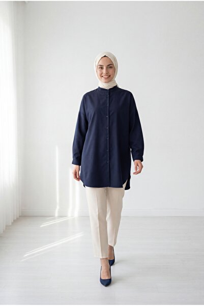 MİHRA STORE Πουκάμισο Halide Hakim Yaka Basic-EU3201 Ναυτικό Μπλε
