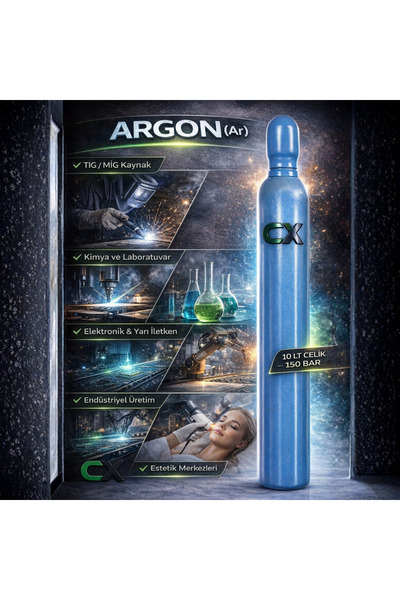 CX Argon Gazı 10 Lt-Kaynak Gazı-Çelik Tüp- Saf Argon-Estetik İşleme Uygun