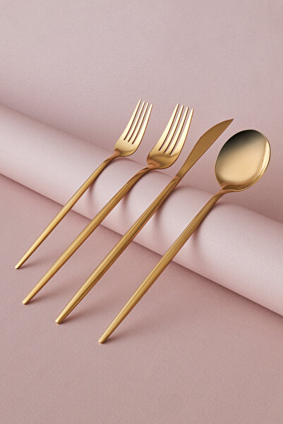 Apricot Faro 24 Parça 6 Kişilik Çatal Kaşık Bıçak Kutulu Shiny Gold