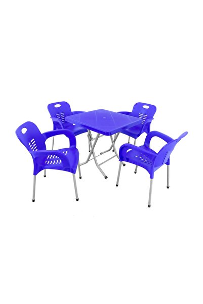Mandella Katlanır Ayak 80x80 Demir Ayaklı Nil Koltuk Masa Takımı Mavi