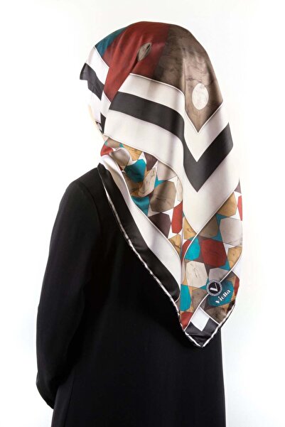VİOLLA Twill Geometrik Mermer Desenli Petrol Yeşili Renkli 90x90 Eşarp (İpek ...