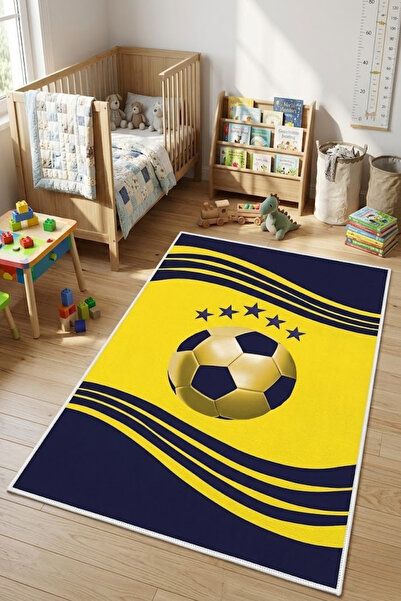 CENTER AVM Sarı Lacivert Çocuk Odası Halısı Leke Tutmaz Makinede Yıkanabilir ...