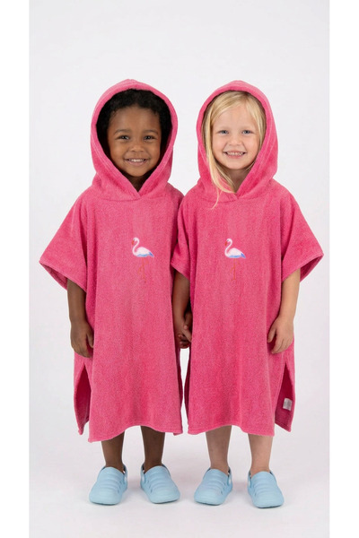 Miami Beach Çocuk Pembe Flamingo Nakışlı Hızlı Su Emen Kapüşonlu Banyo Havuz ...