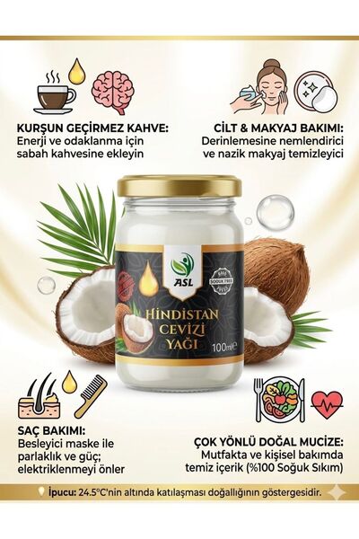 ASL Hindistan Cevizi Yağı 100 ml - Soğuk Pres (Coconut Oil - Cold Pressed)