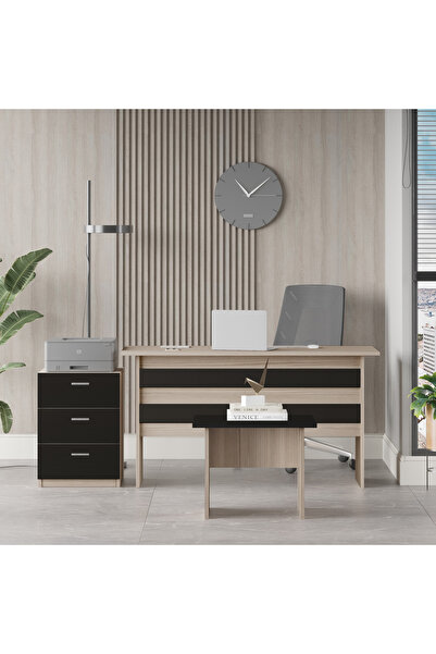 Yurupa Bega ABC Masa Sehpa Keson Ofis Büro Masa Takımı 3 Renk Meşe Siyah BEG9-OB