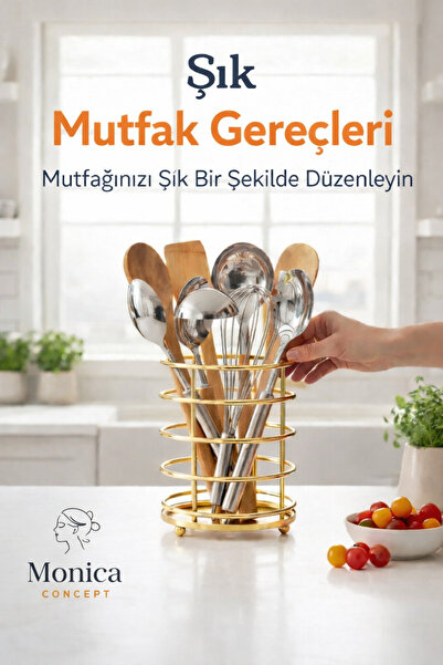 Monica Gold Metal Kaşıklık – Mutfak Tezgah Üstü Organizer-çok amaçlı düzenley...