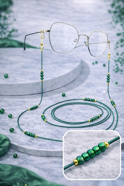 Optic Master Drawstring Beaded Glasses Cord / Chain Green