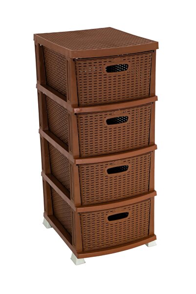 Sağlam Plastik Örgü Komidin (4 Çekmeceli Sebzelik) Kahverengi