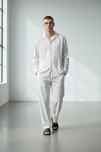 Altamira Pánská bílá pruhovaná oversize košile-spodní sada