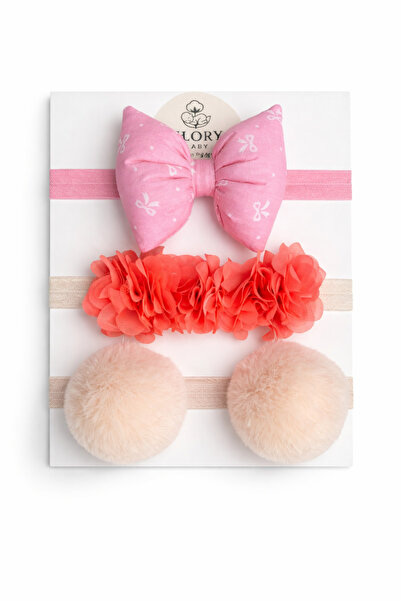 GLORY BABY 3'lü Bebek Bandana Seti Fiyonk- Ponpon- Çiçek