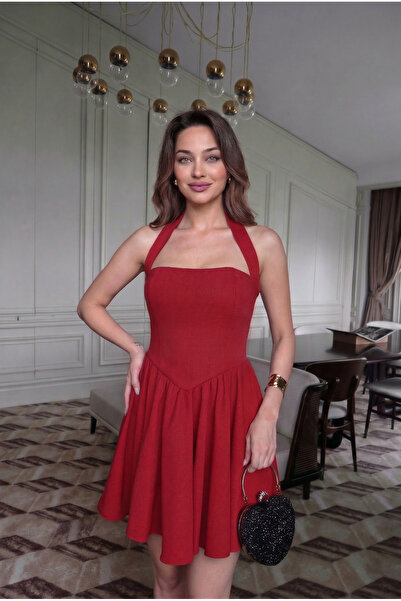 ALFUDO Moda Collection Women's Evening Dress Halter Neck Mini Dress with Ruff...