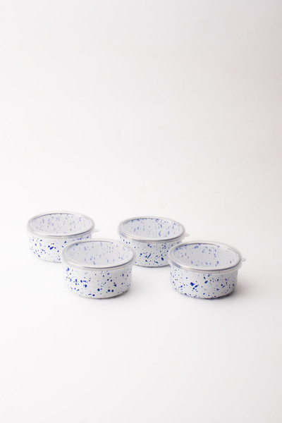 EMAYlab Speckles Enamel 4-Piece Bowl with Lid, Snack Bowl, Breakfast Bowl, Ja...