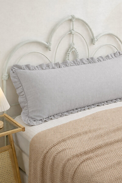 ALTINPAMUK UZUN YASTIK KILIFI GRİ FIRFIRLI 50x135 cm