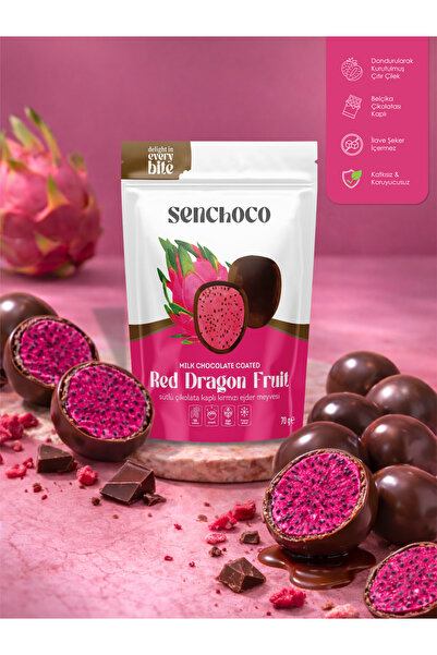 SENChOCO Sütlü Çikolata Kaplı Dondurularak Kurutulmuş Kırmızı Ejder Meyvesi 70 g