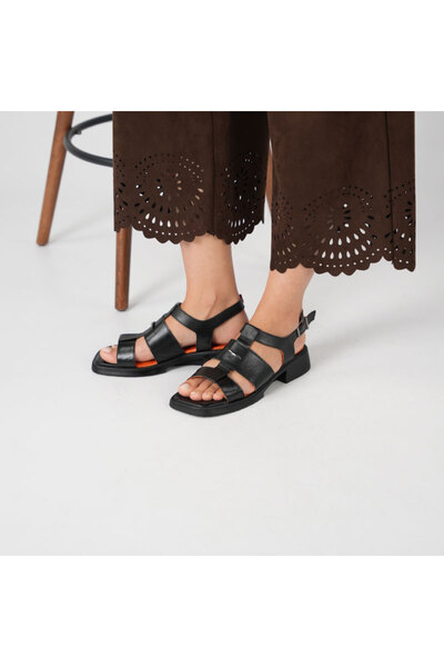 Ametist Perge Black Real Leather Women's Sandals