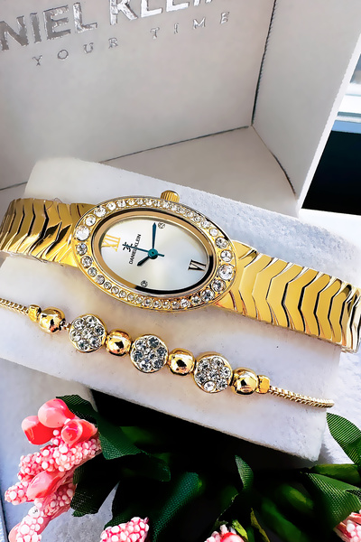 Daniel Klein Oval Kasa Kesme Cam Su Geçirmez Kadın Kol Saati Gold Renk Çelik ...