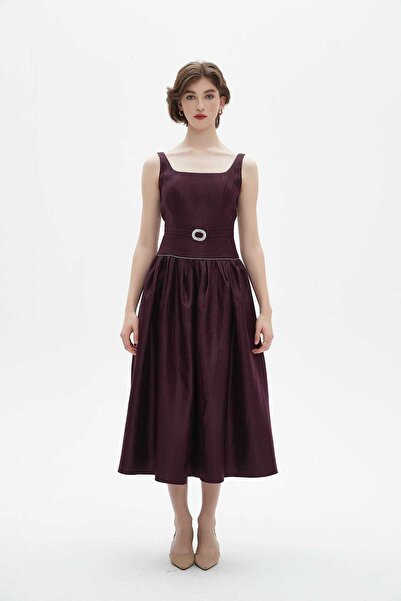 Nichii Beige Plain Midi Belted Dress