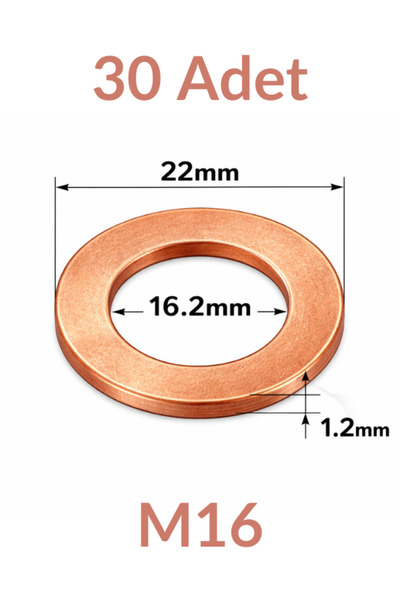 Albafix Bakır Pul 16.2 mm İç Çap – 22 mm Dış Çap Karter Tapa Conta Pulu M16 (...
