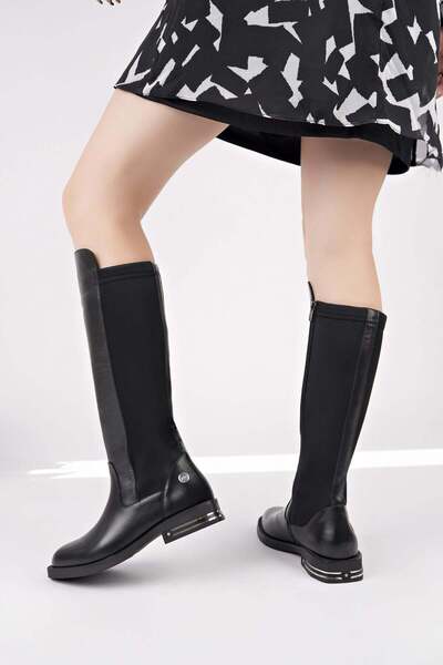 Mammamia D25Kc 2365 Black Genuine Leather Stretch Women's Boots