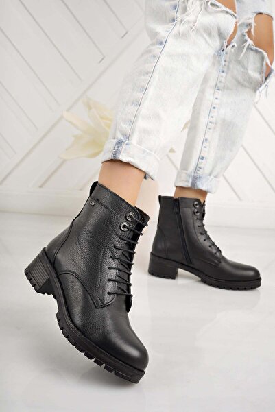 Castle Black 3680-1 Γυναικείες μπότες με φερμουάρ από γνήσιο δέρμα μαύρο