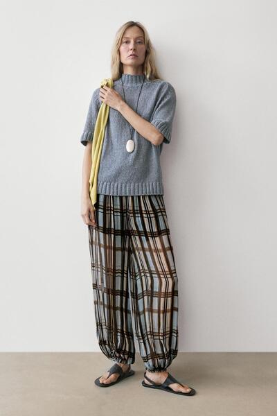 Massimo Dutti Kareli desenli dökümlü şalvar pantolon