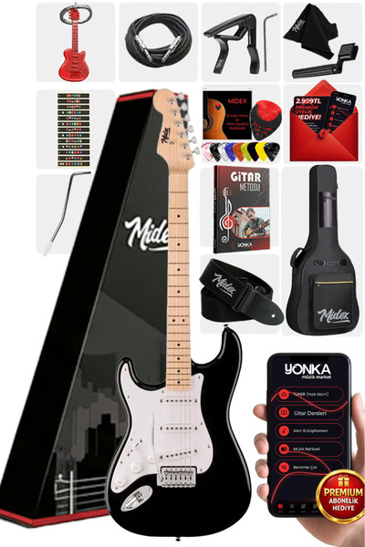 Midex RPH-31WB Solak Elektro Gitar Seti Maple Klavye Strat Kasa SSS Manyetik