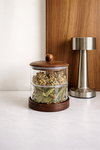 LEONEV وعاء زجاجي من البوروسيليكات مع غطاء من خشب الأكاسيا وقاعدة من خشب الأك...