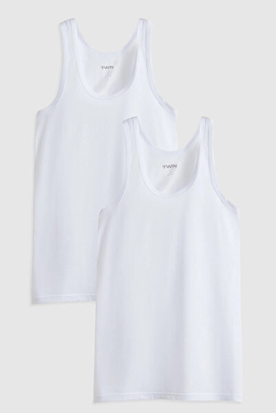 D'S Damat Twn White Standard Fit Αναπνεύσιμο Αθλητής 100% βαμβακερό 2 τεμαχίων