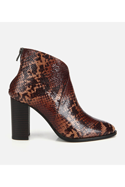 Hotiç Kadın Deri Kahverengi Yılan Desenli Topuklu Bot