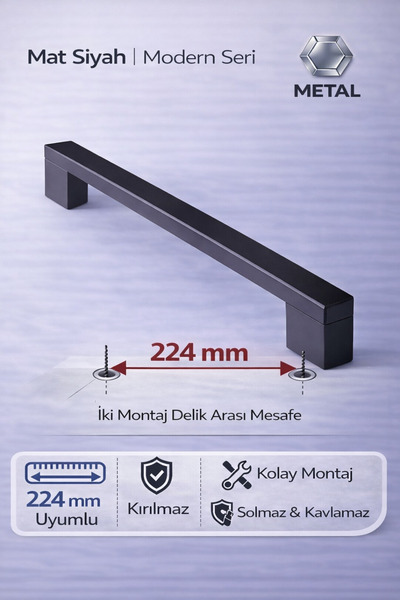 ABERTİCARET 1. Sınıf Metal Köprü Kulp 224 mm 224 cm Mat Siyah Mobilya Mutfak ...