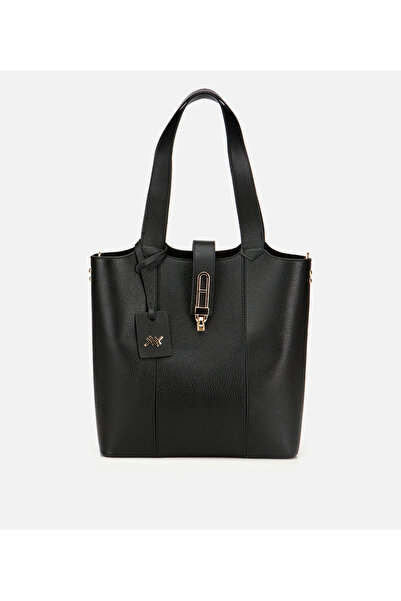 Hotiç Kadın Deri Siyah Kilit Detaylı Tote Çanta