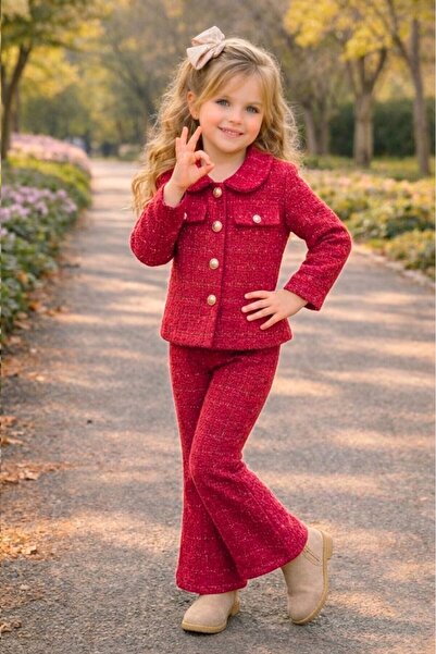 My Kids Wear Girl's Festive Tweed Jacket & Flared Pants Set 12634
